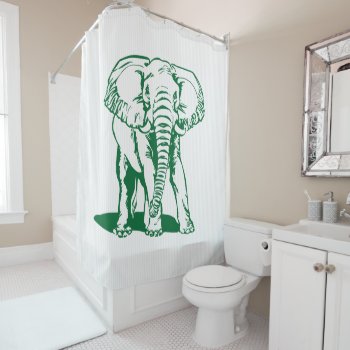 Green Elephant And White Stripes Shower Curtain by gogaonzazzle at Zazzle