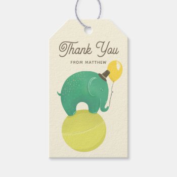 Green Elephant. Animal Kids Birthday Thank You Gift Tags by RemioniArt at Zazzle