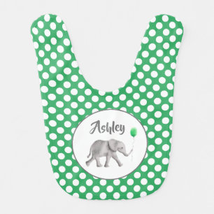 Green Elephant Baby Bib, Elephant with Balloon Bib