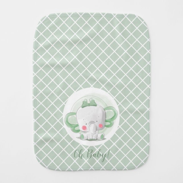 Green Elephant Baby Burp Cloth (Front)