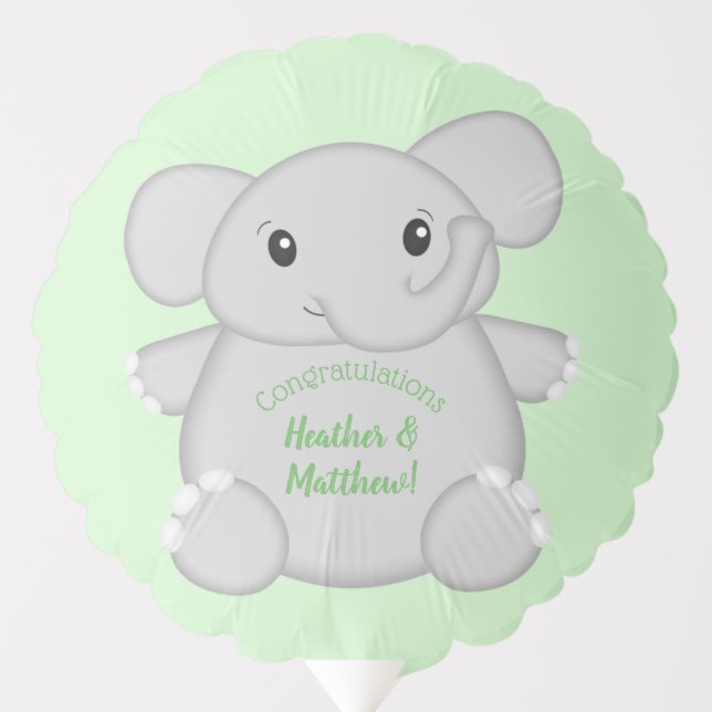 Green Elephant Baby Shower Balloon (Front)