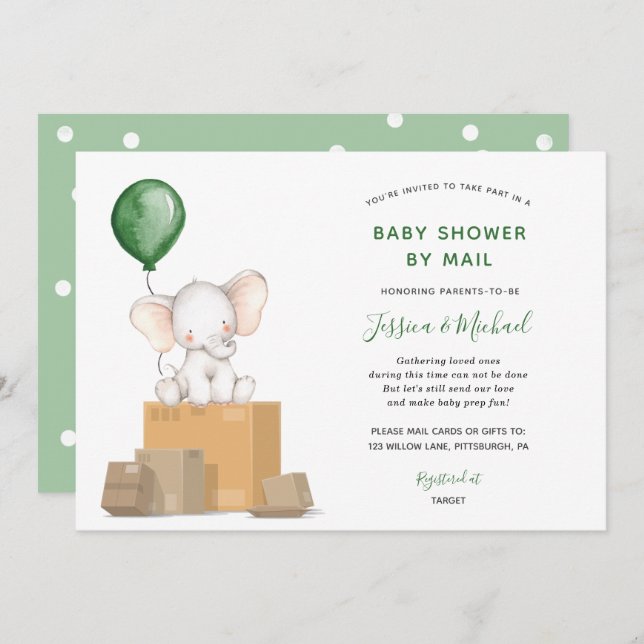 Green Elephant Baby Shower by Mail invitation (Front/Back)
