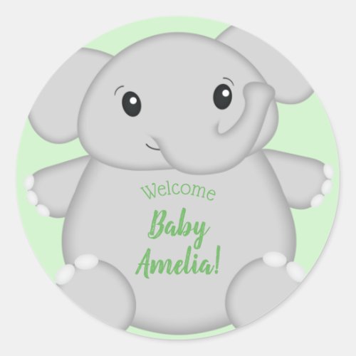 Green Elephant Baby Shower Classic Round Sticker