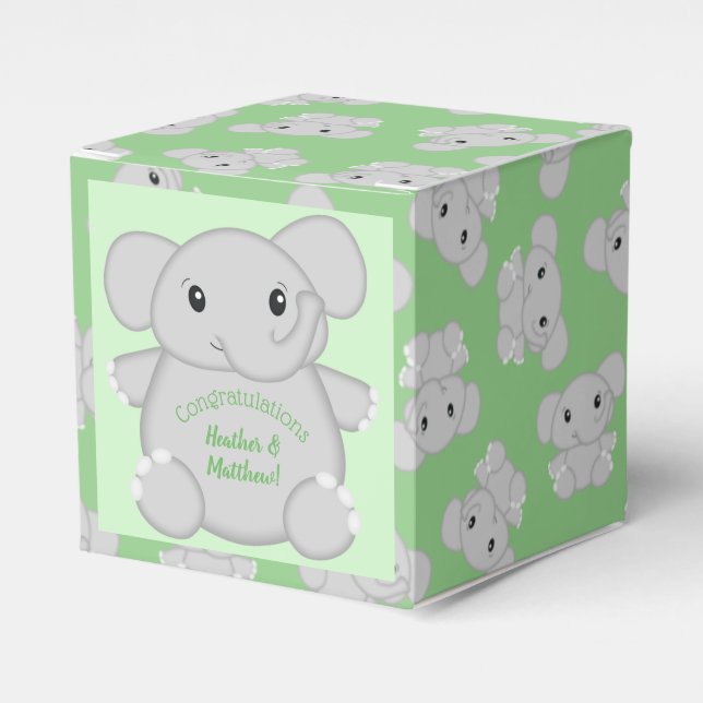 Green Elephant Baby Shower Favor Boxes (Front Side)