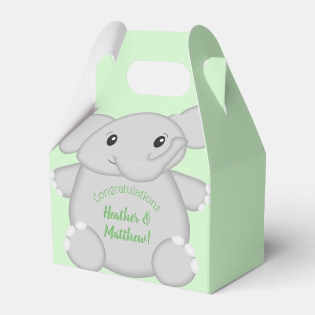 Green Elephant Baby Shower Favor Boxes (Front Side)