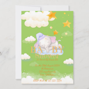 Green elephant baby shower invitation 