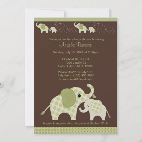 Green ELEPHANT Baby Shower Invitation CE-G Kiss
