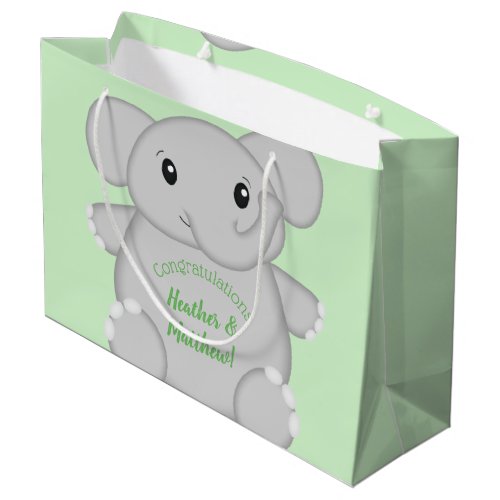 Green Elephant Baby Shower Large Gift Bag