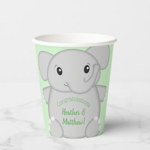 Green Elephant Baby Shower Paper Cups