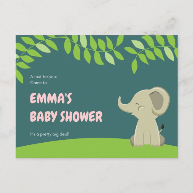 Green Elephant Baby Shower Postcard (Front)