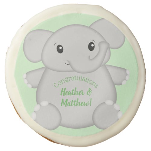 Green Elephant Baby Shower Sugar Cookie