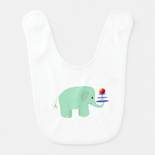 Green Elephant Balancing Act Baby Bib (Front)
