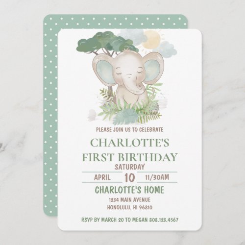 Green Elephant Birthday Party Invitation