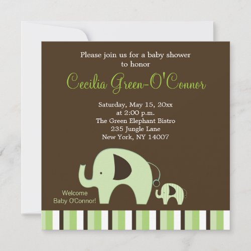 Green Elephant (Boy or Girl Neutral) 5x5 Invite