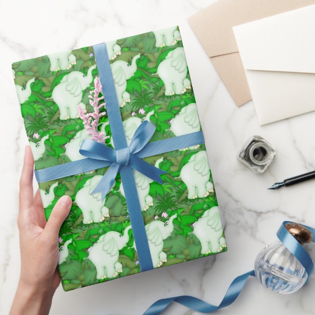 Green Elephant cartoon wrapping paper (Gifting)