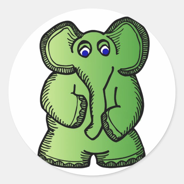 Green Elephant Classic Round Sticker (Front)