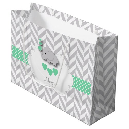 Green Elephant Design _ Baby Boy Shower Large Gift Bag