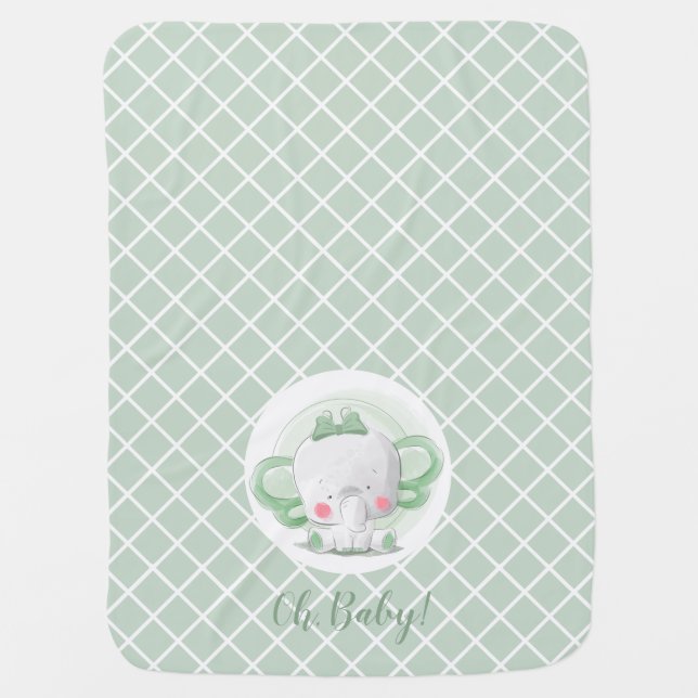 Green Elephant Gender Neutral Baby Blanket (Front)