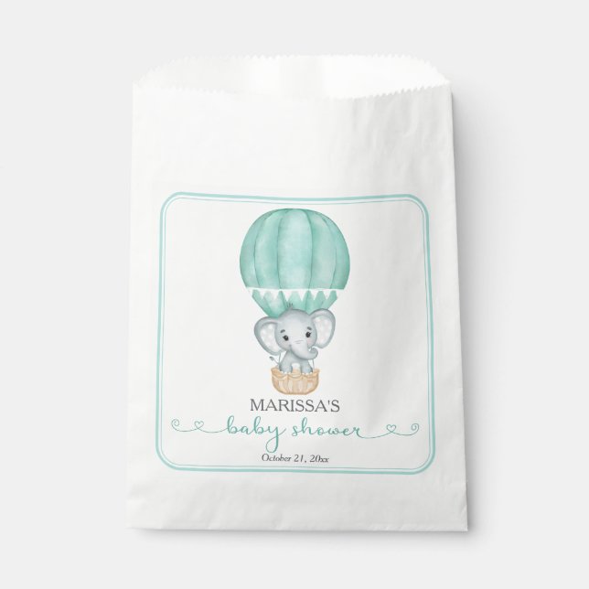 Green Elephant Gender Neutral Baby Shower Favor Bag (Front)