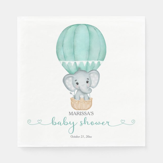 Green Elephant Gender Neutral Baby Shower Napkins (Front)