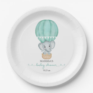 Green Elephant Gender Neutral Baby Shower Paper Plates