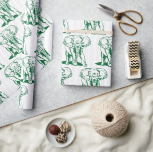 Green Elephant Illustration Wrapping Paper