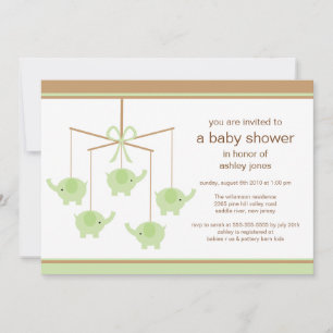 Green Elephant Mobile Baby Shower Invitation