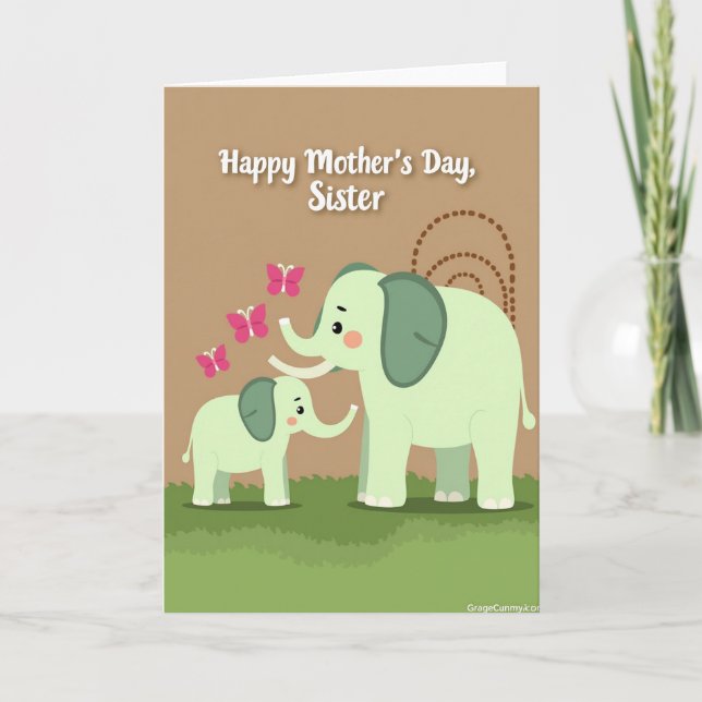 Green Elephant Mothers Day Card (Front)