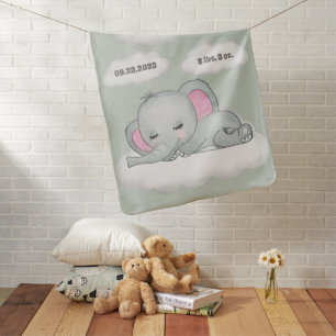 Green Elephant Name Birth Stats Keepsake Nursery Baby Blanket