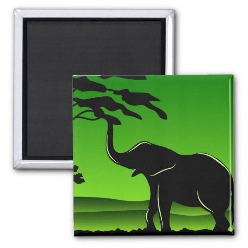 Green Elephant Silhouette Artwork Magnet