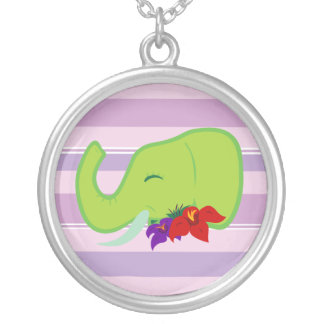 Green Elephant Silver Plated Necklace