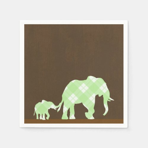 Green Elephants Brown Trendy Modern Baby Shower Paper Napkins