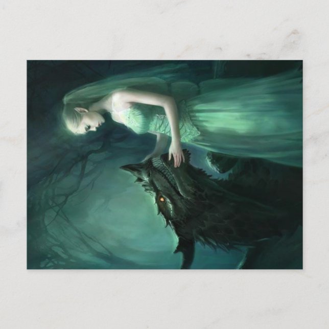 Green Elf and Dragon Postcard | Fantasy Art  (Front)