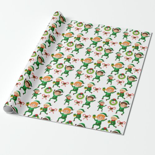 Green Elf Candy Cane Christmas Watercolor Wrapping Paper