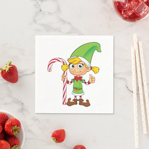 Green Elf Girl With Candy Cane Paper Napkins