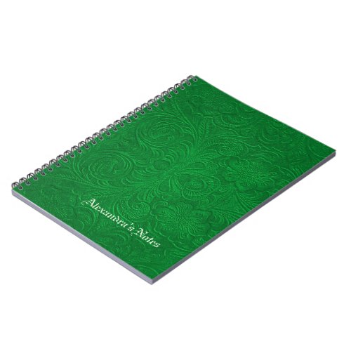 Green Embossed Flowers Suede Leather Look Notebook