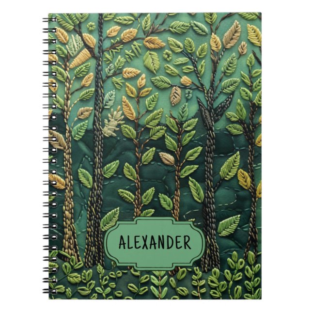 Green Embroidered Nature Forest Trees Outdoors  Notebook (Front)
