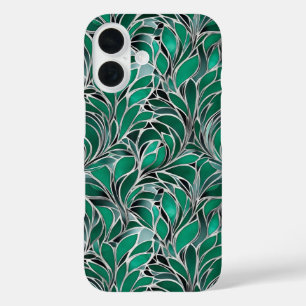 Green Emeral Silver Pattern iPhone 16 Case