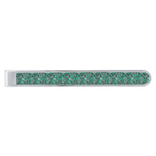 Green Emeral Silver Pattern Finish Tie Bar