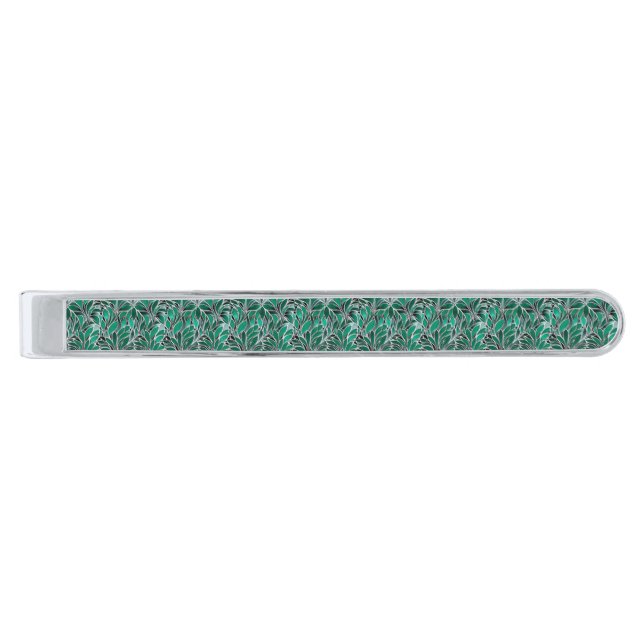 Green Emeral Silver Pattern Finish Tie Bar (Front)