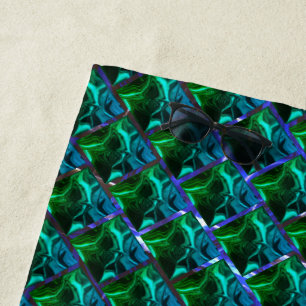 Green emerald and curves, under nickel grid beach towel