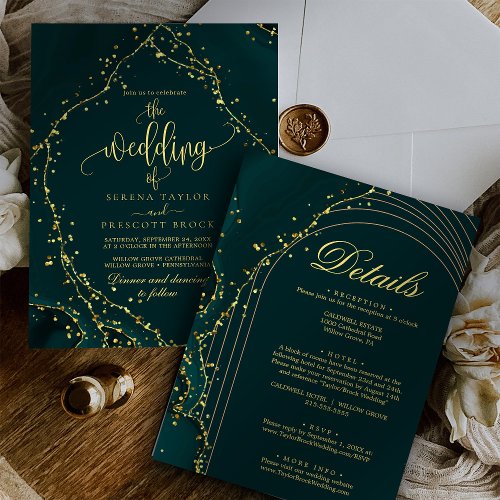 Green Emerald Calligraphy All in One Wedding  Invitation