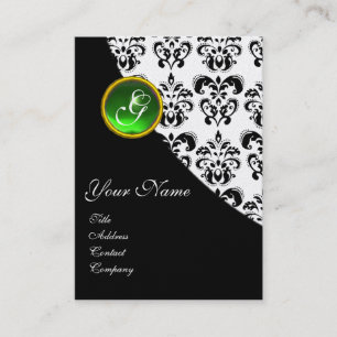 GREEN EMERALD DAMASK MONOGRAM BUSINESS CARD