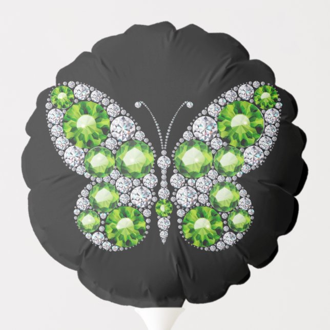 Green Emerald Diamond Rhinestone Butterfly Balloon (Back)