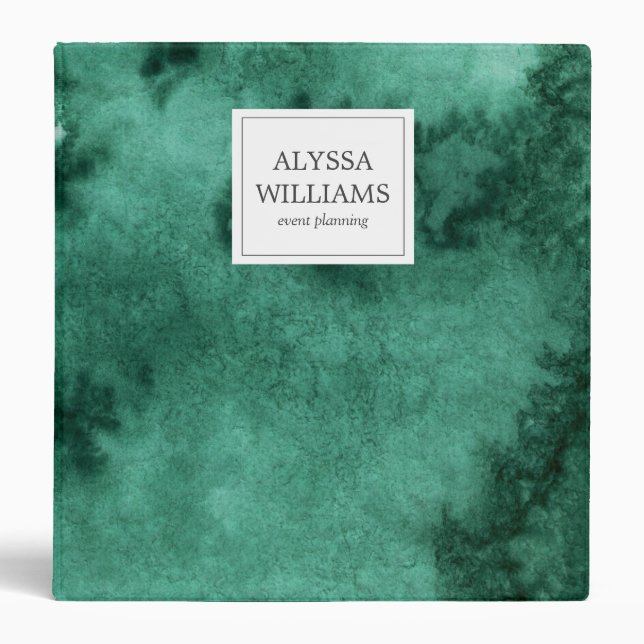 Green Emerald Elegant Watercolor Personalized 3 Ring Binder (Front)