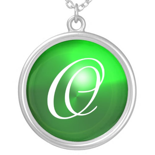 Green Emerald Gem  Monogram Silver Plated Necklace