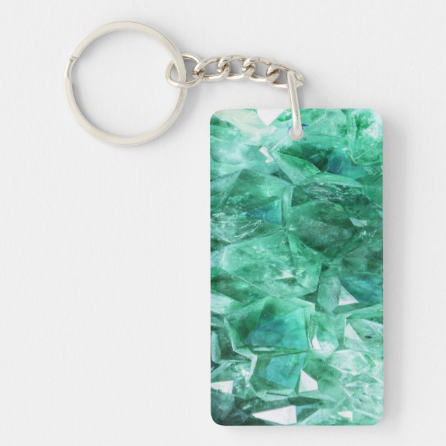 Green emerald gem stone mineral keychain (Front)