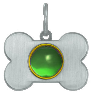 GREEN EMERALD GEM STONE PET NAME TAG