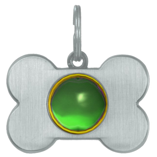 GREEN EMERALD GEM STONE PET NAME TAG (Front)