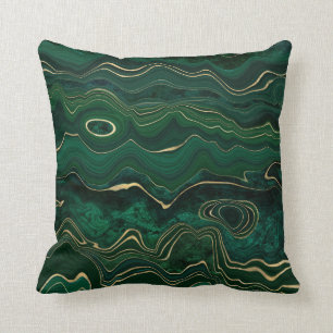Green Emerald Gold Agate Stone Look Throw Pillow